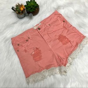 Altar'd State Pink Destroyed High-waisted Shorts